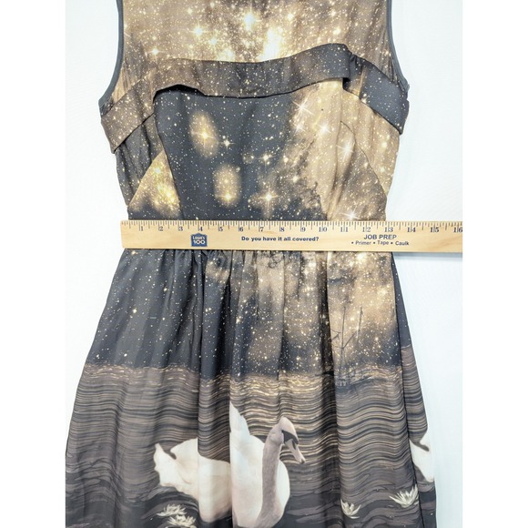 Eva Franco Swan Water Lily Galaxy Star Print Sleeveless Ruffle Dress Size 0 - Picture 5 of 6